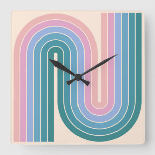 Geometrisches Muster der Streifen im Retro-Stil de Quadratische Wanduhr