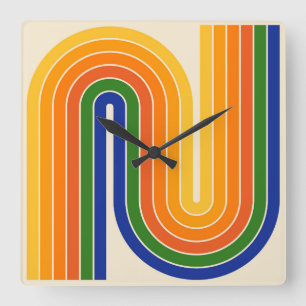 Geometrisches Muster der Streifen im Retro-Stil de Quadratische Wanduhr