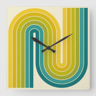 Geometrisches Muster der Streifen im Retro-Stil de Quadratische Wanduhr