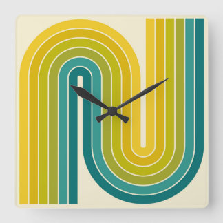 Geometrisches Muster der Streifen im Retro-Stil de Quadratische Wanduhr