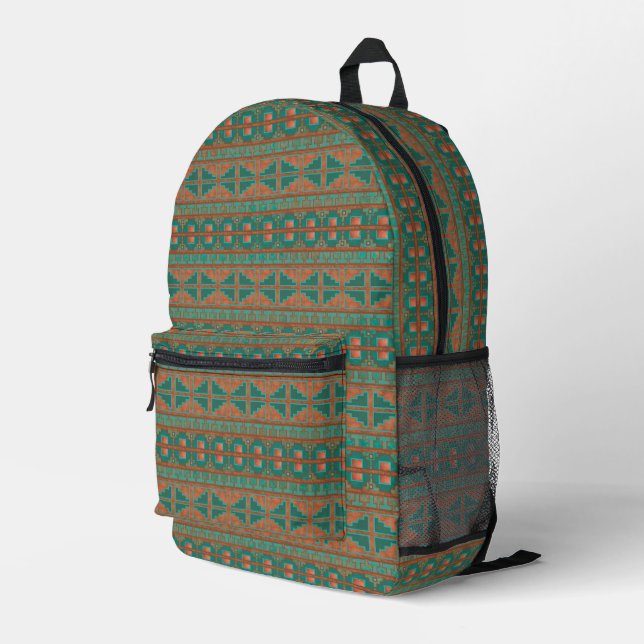 Geometrisches Muster der südwestlichsten Aquamarin Bedruckter Rucksack (Rückseitige Ecke Rechts)