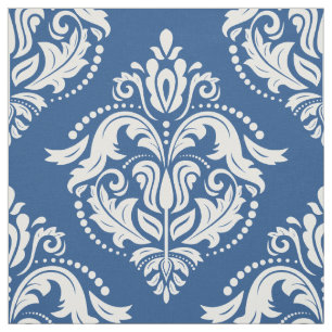 Geometrisches Muster der weißen und blauen Floral- Stoff