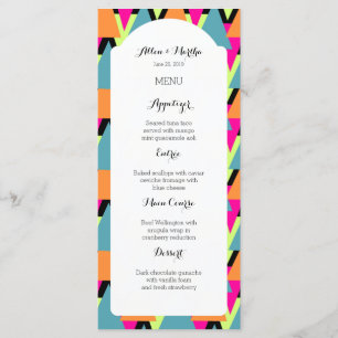 Geometrisches Muster des 80er-Hochzeitmenüs Menükarte