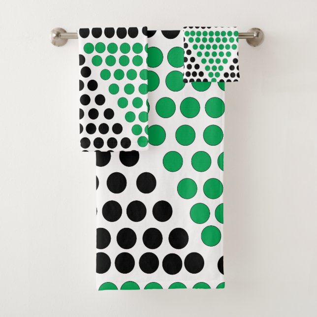 Geometrisches Muster des schwarzen grünen Dreiecks Badhandtuch Set (Insitu)