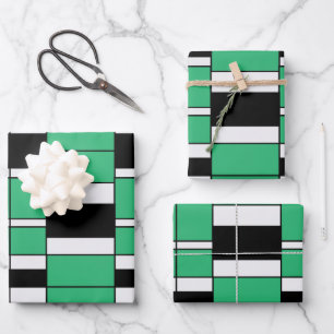 Geometrisches Muster des schwarzen grünen Mittelze Geschenkpapier Set