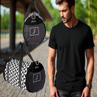 Geometrisches Muster des weißen Schwarzen Monogram Duffle Bag