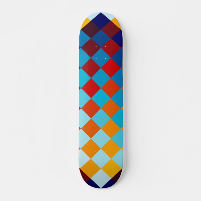 Geometrisches Muster farbiger Quadrate Skateboard (Vorne)