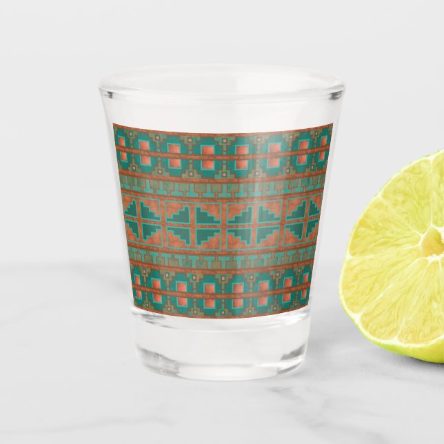 Geometrisches Muster für Aquamarine Kupferfarben i Schnapsglas (Vorderseite)
