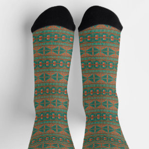 Geometrisches Muster für Aquamarine Kupferfarben i Socken