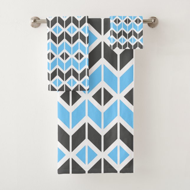 Geometrisches Muster für das moderne Blaugraue Her Badhandtuch Set (Insitu)