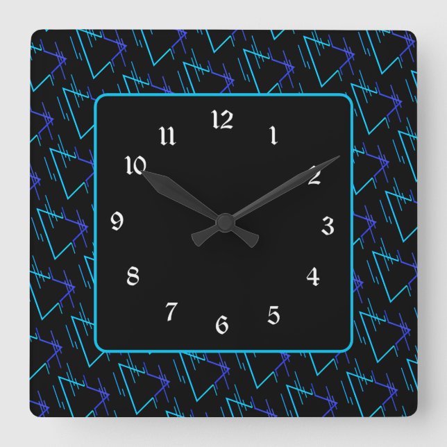 Geometrisches Muster für die Retro-Neon-Achse 3 Quadratische Wanduhr (Vorderseite)