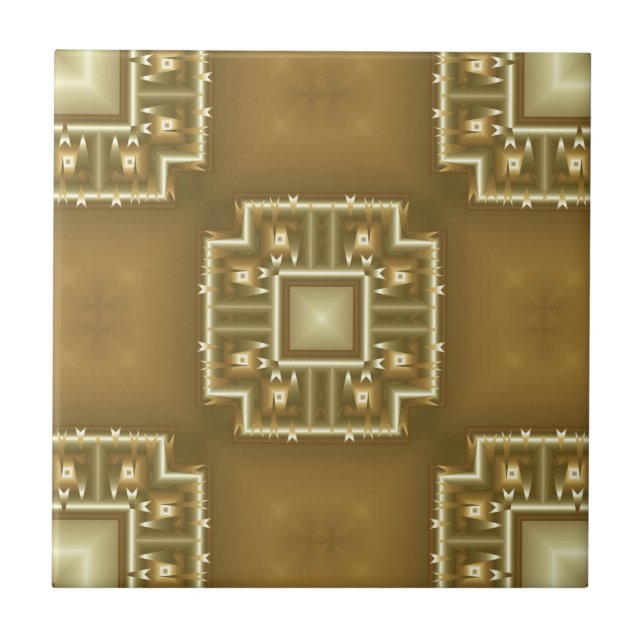 Geometrisches Muster für Gold und Creme Fliese (Vorderseite)