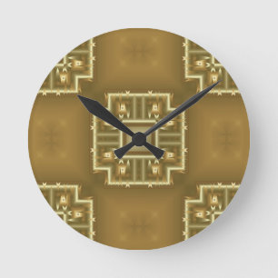 Geometrisches Muster für Gold und Creme Runde Wanduhr