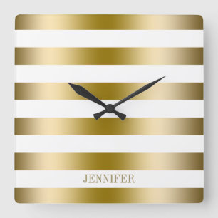 Geometrisches Muster für Goldstreifen Quadratische Wanduhr