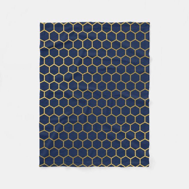 Geometrisches Muster für Navy Blue & Gold Hexagon Fleecedecke (Vorderseite)