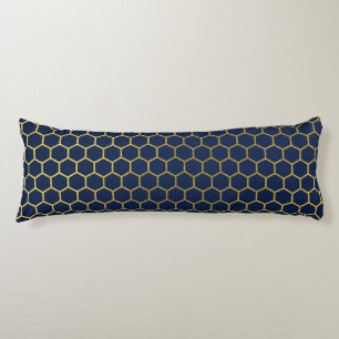 Geometrisches Muster für Navy Blue & Gold Hexagon Seitenschläferkissen