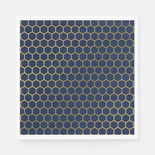 Geometrisches Muster für Navy Blue & Gold Hexagon Serviette
