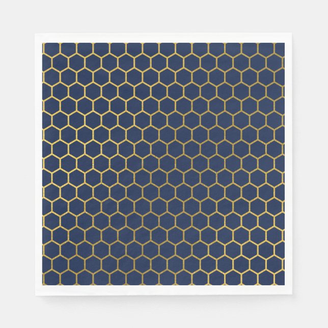 Geometrisches Muster für Navy Blue & Gold Hexagon Serviette (Vorderseite)