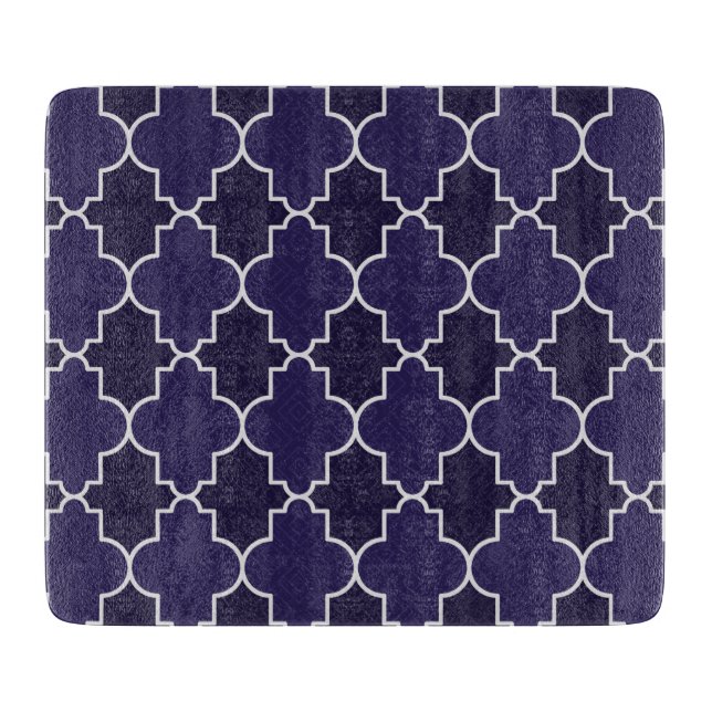 Geometrisches Muster für Navy Blue Quatrefoil Schneidebrett (Vorderseite)