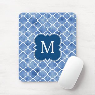 Geometrisches Muster für Navy Blue Watercolor Mousepad
