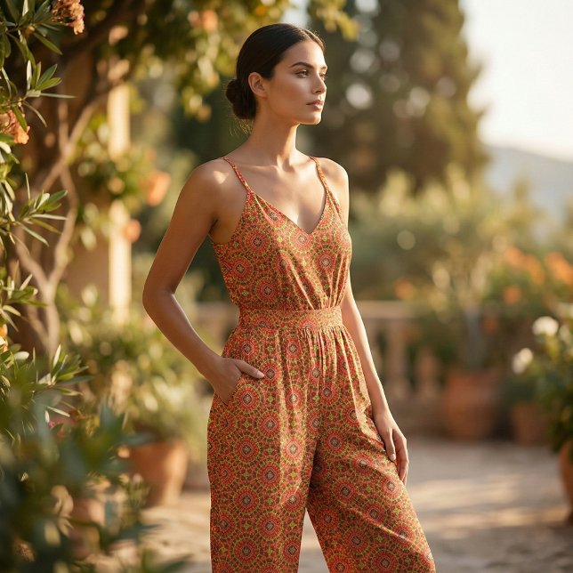 Geometrisches Muster für Red & Orange Oriental Boh Stoff (Von Creator hochgeladen)