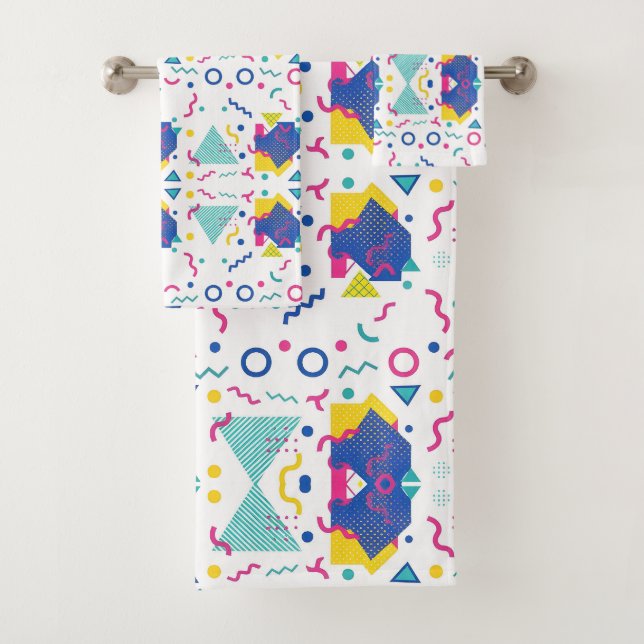 Geometrisches Muster für Retro-Memphis Badhandtuch Set (Insitu)