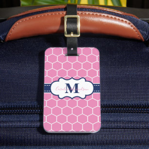 Geometrisches Muster für rosa und navy Monogram Gepäckanhänger