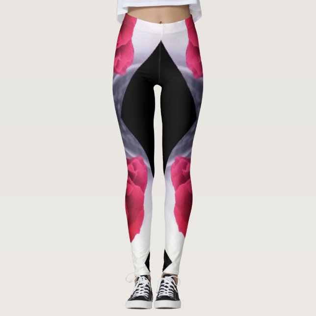 Geometrisches Muster für rote Rosen und schwarze D Leggings (Vorderseite)