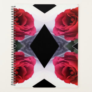 Geometrisches Muster für rote Rosen und schwarze D Planer