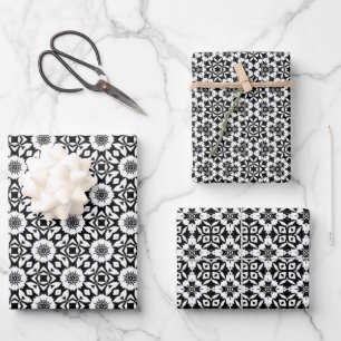 Geometrisches Muster für schwarze und weiße Flöten Geschenkpapier Set