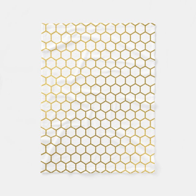 Geometrisches Muster für Weiß und Gold Hexagon Fleecedecke (Vorderseite)
