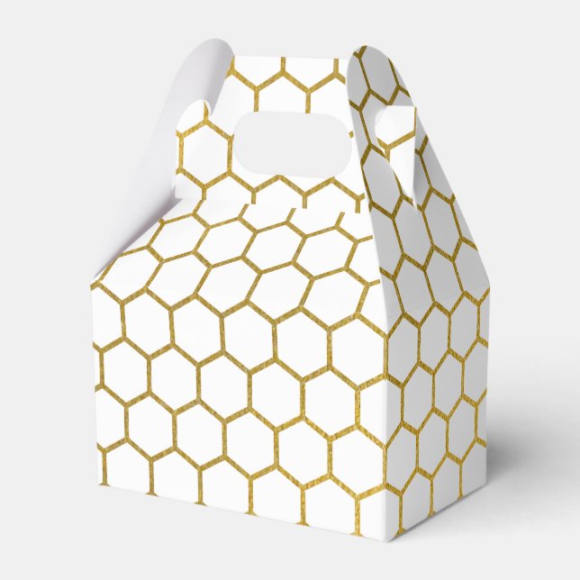 Geometrisches Muster für Weiß und Gold Hexagon Geschenkschachtel (Vorderseite)