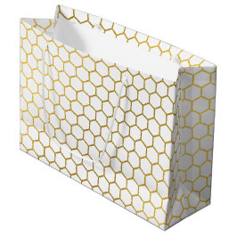 Geometrisches Muster für Weiß und Gold Hexagon Große Geschenktüte