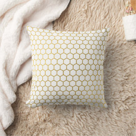 Geometrisches Muster für Weiß und Gold Hexagon Kissen