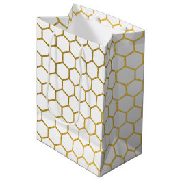 Geometrisches Muster für Weiß und Gold Hexagon Mittlere Geschenktüte