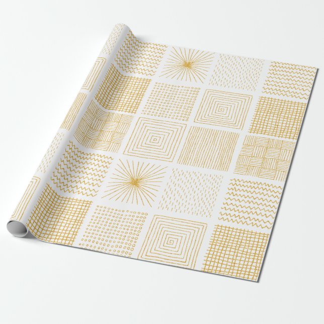 Geometrisches Muster für Weiß- und Goldtextur Geschenkpapier (Ungerollt)