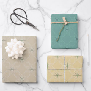 Geometrisches Muster Gedämpftes Teal, Gold und T Geschenkpapier Set