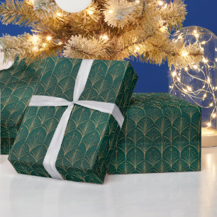 Geometrisches Muster Goldener Fächermotiv Geschenkpapier