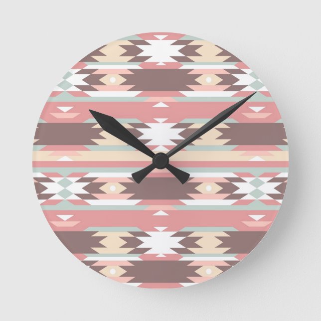 Geometrisches Muster im aztec-Stil 2 Runde Wanduhr (Vorderseite)