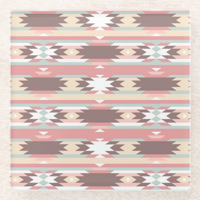 Geometrisches Muster in aztekischer Art 2 Glasuntersetzer (Vorderseite)