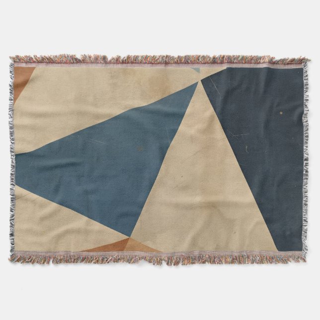 Geometrisches Muster in Blau-, Beige- und Rosttöne Decke (Vorderseite)