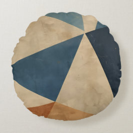 Geometrisches Muster in Blau-, Beige- und Rosttöne Rundes Kissen