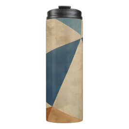 Geometrisches Muster in Blau-, Beige- und Rosttöne Thermosbecher
