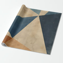 Geometrisches Muster in Blau-, Sand- und Rosttönen Geschenkpapier