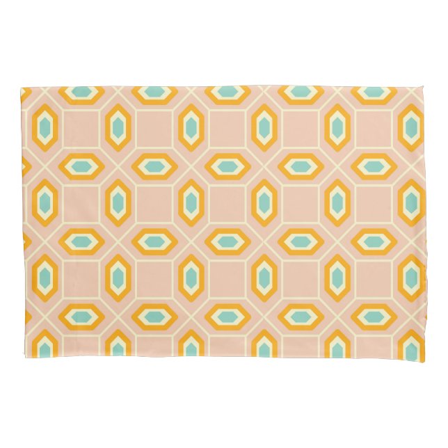 Geometrisches Muster in blau und orange in Diamant Kissenbezug (Vorderseite-Links)