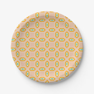 Geometrisches Muster in blau und orange in Diamant Pappteller