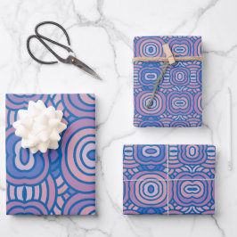 Geometrisches Muster in Blau und Rosa Geschenkpapier Set