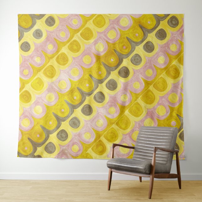 Geometrisches Muster in Gelb und Rosa Wandteppich (Beispiel (Horizontal))