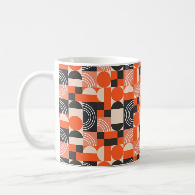 Geometrisches Muster in hellen Farbblöcken.  Kaffeetasse (Links)