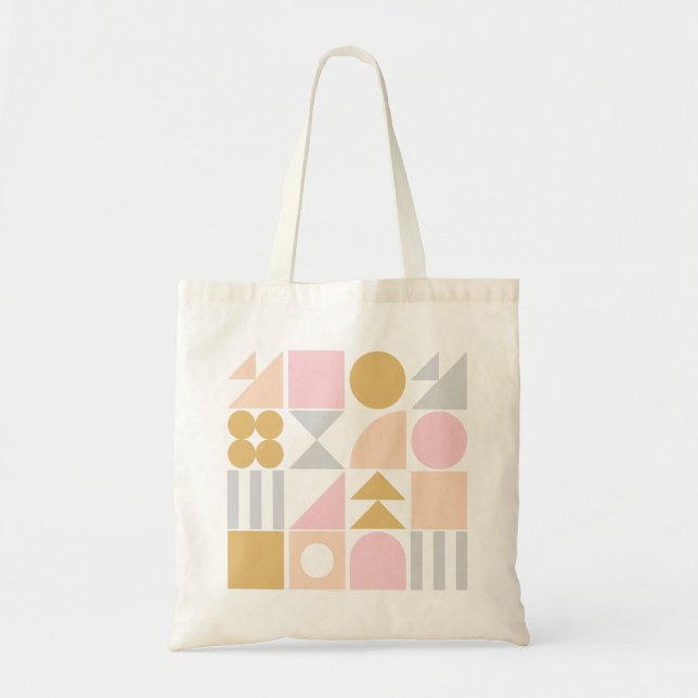 Geometrisches Muster in Pastellrosa und Gold Tragetasche (Vorne)